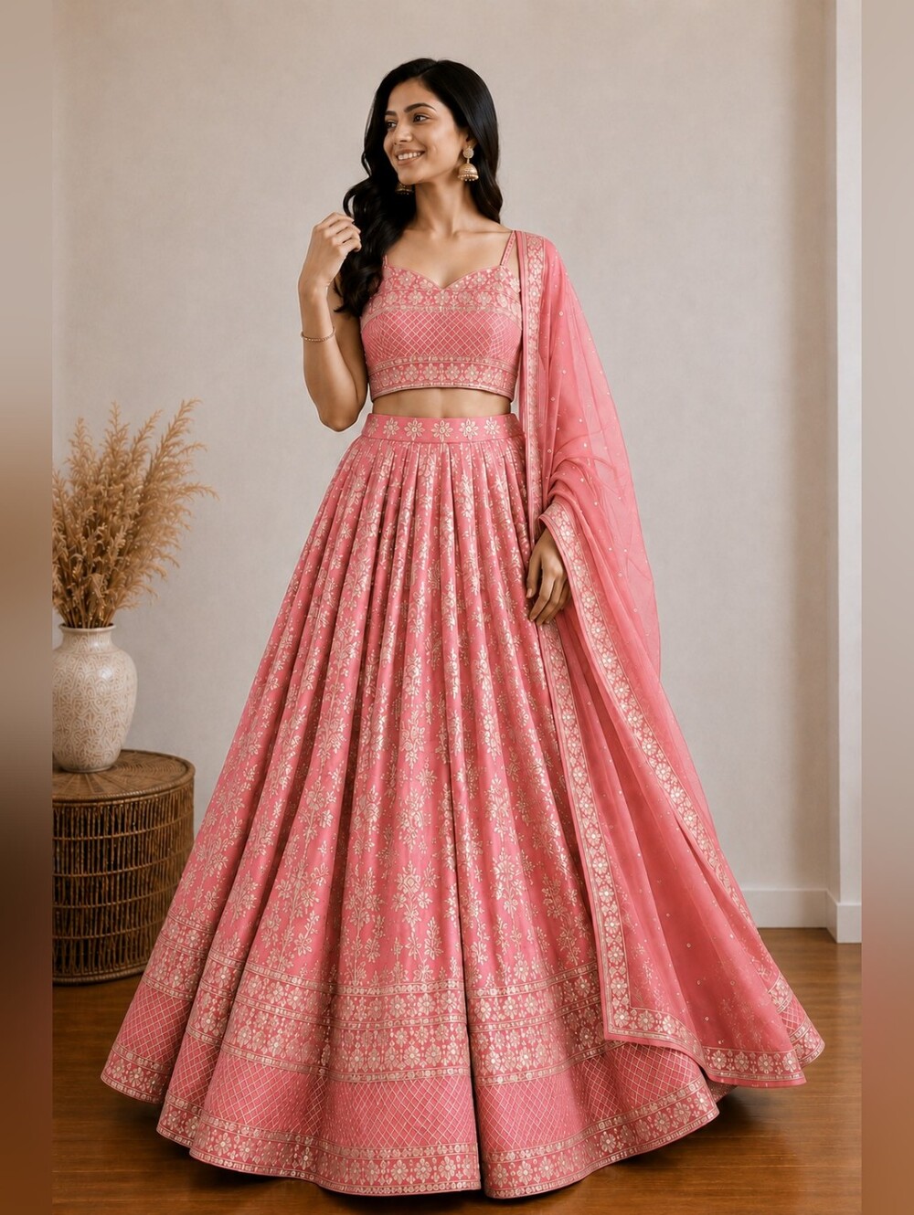 Peach/Pink Dola Silk Jacquard Lehenga Choli Set